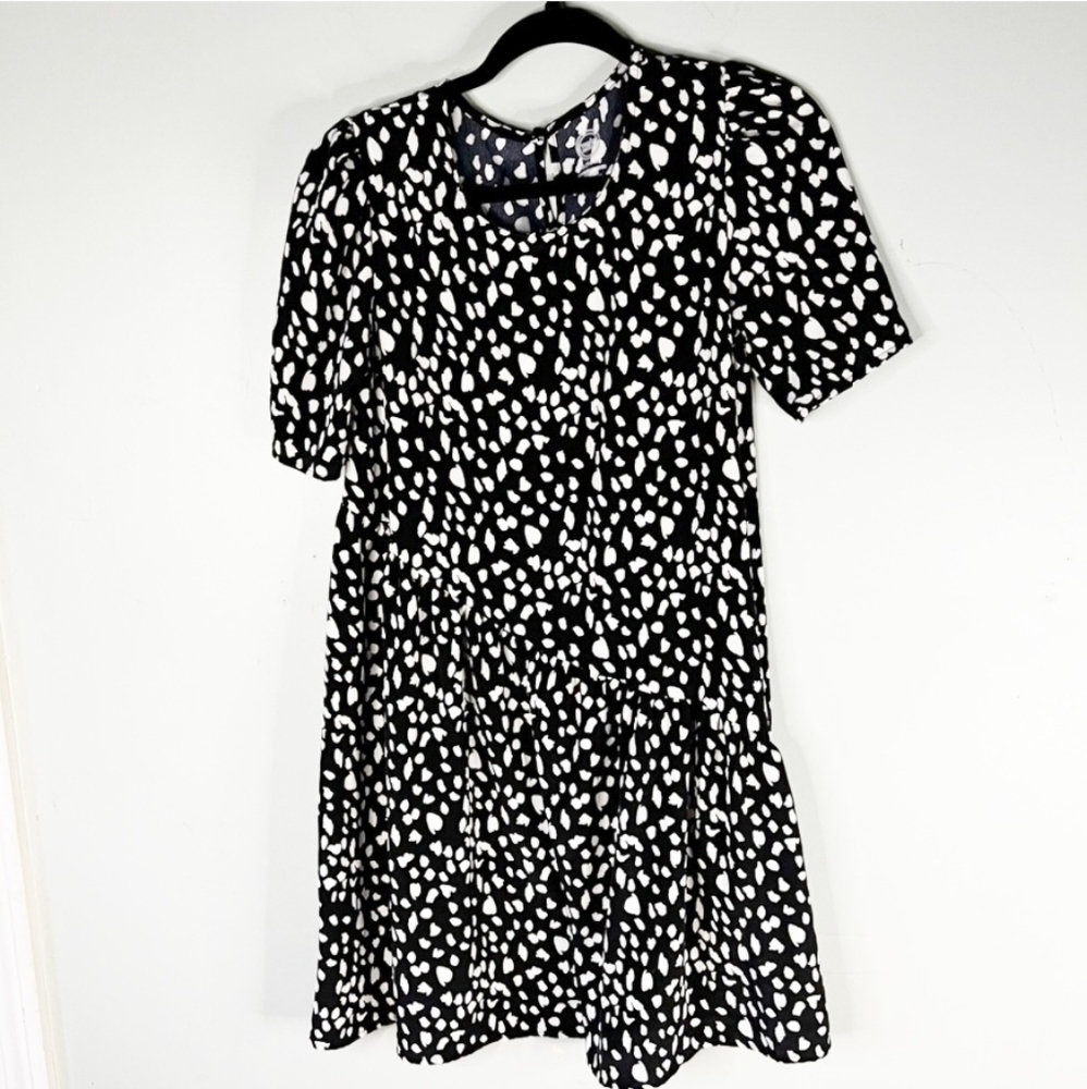 Vintage 90s black white ditsy grunge short sleeve mini dress Large